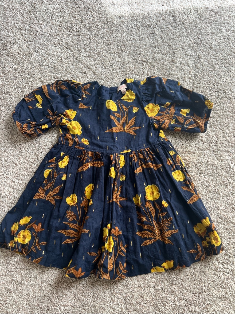 Pink Chicken Navy Dress with Yellow Floral Print